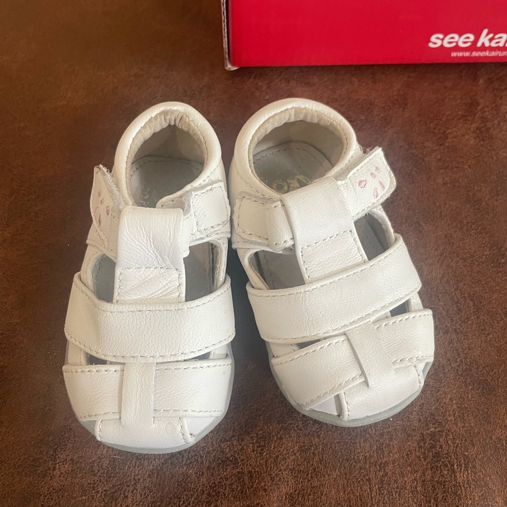 See Kai Run White Baby Walker Sandals with Velcro Straps